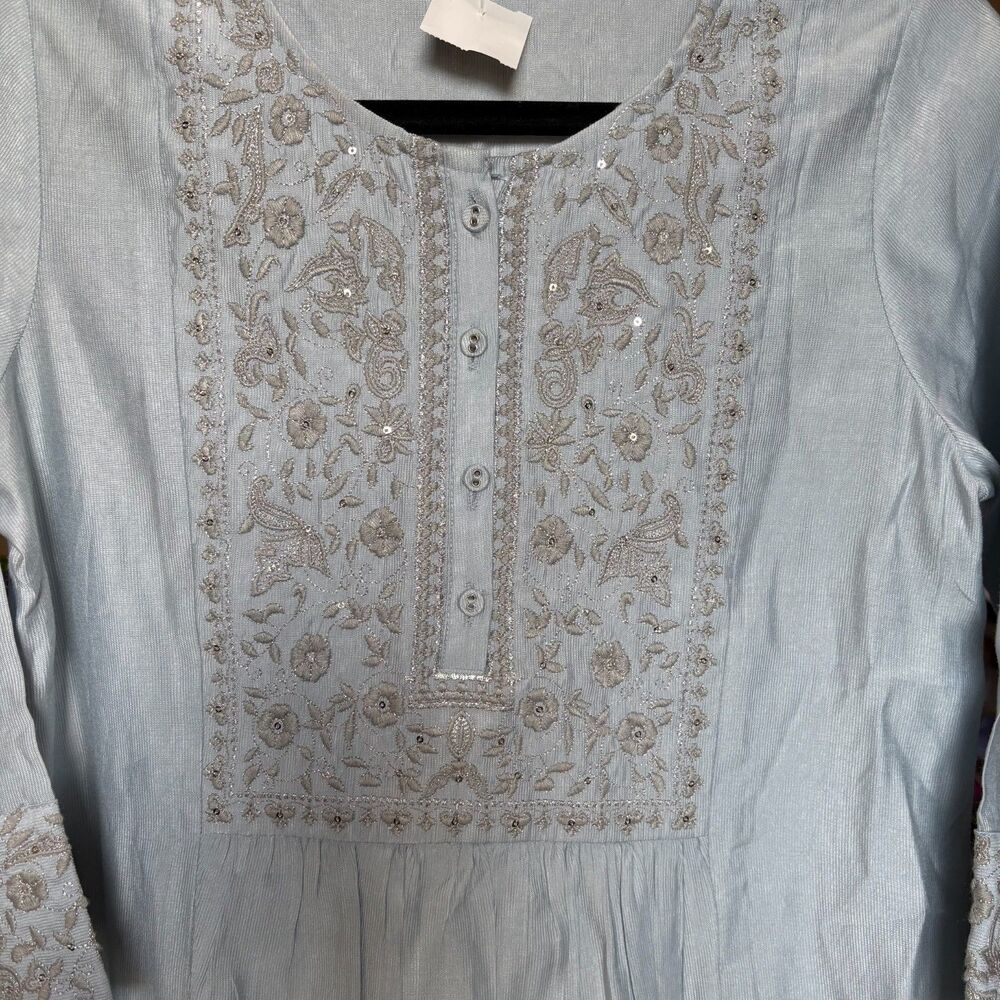 Kurta by Melange by Lifestyle Blue Embroidered A Line Kurta for Women